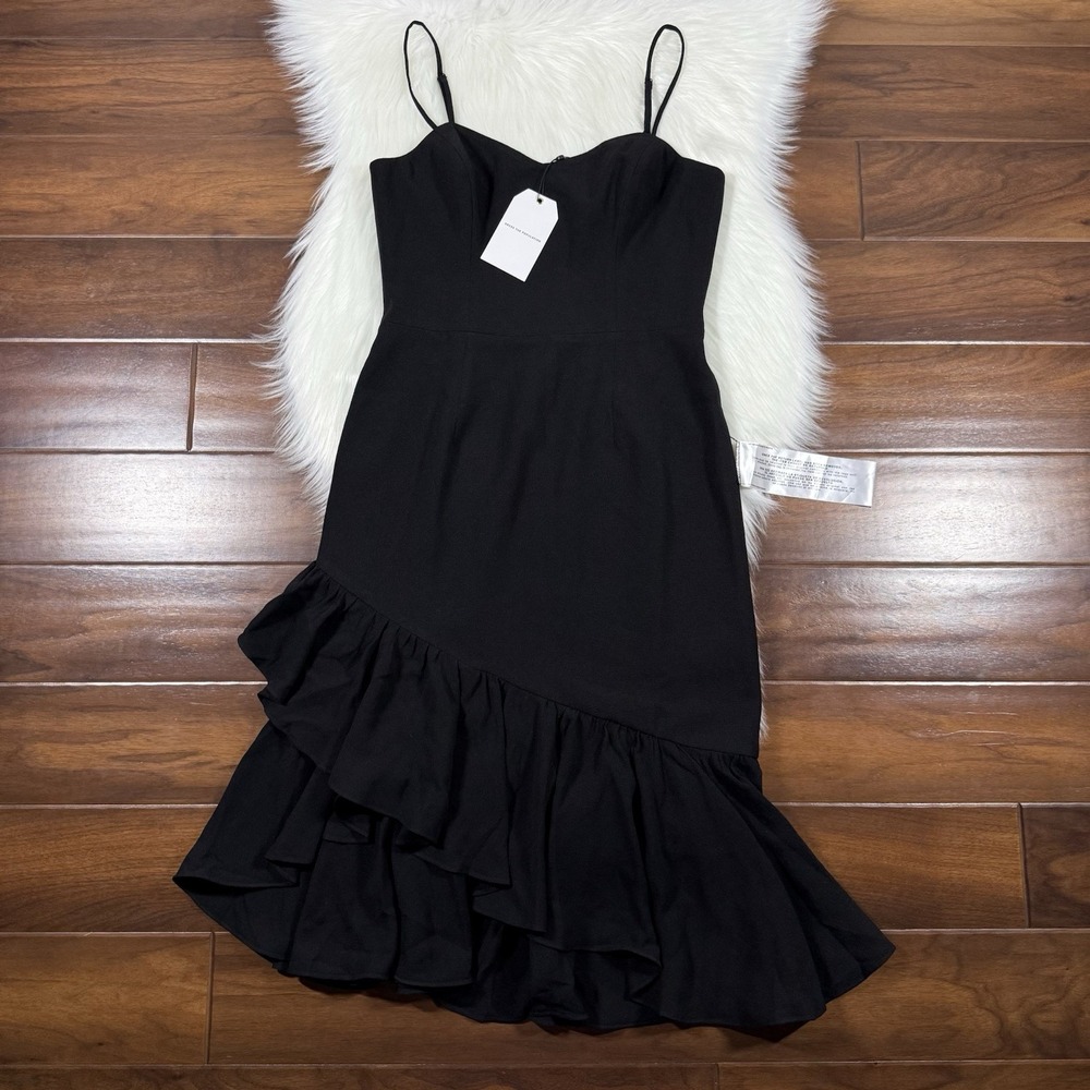 Dress the Population Women's Size Medium Black Cantrelle Ruffle‎ Hem Dress